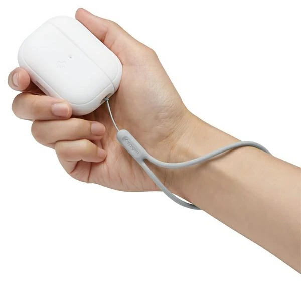 Spigen Silikoninis dėklas Silicone Fit baltas + pilkas dirželis - AirPods Pro (2-os kartos)