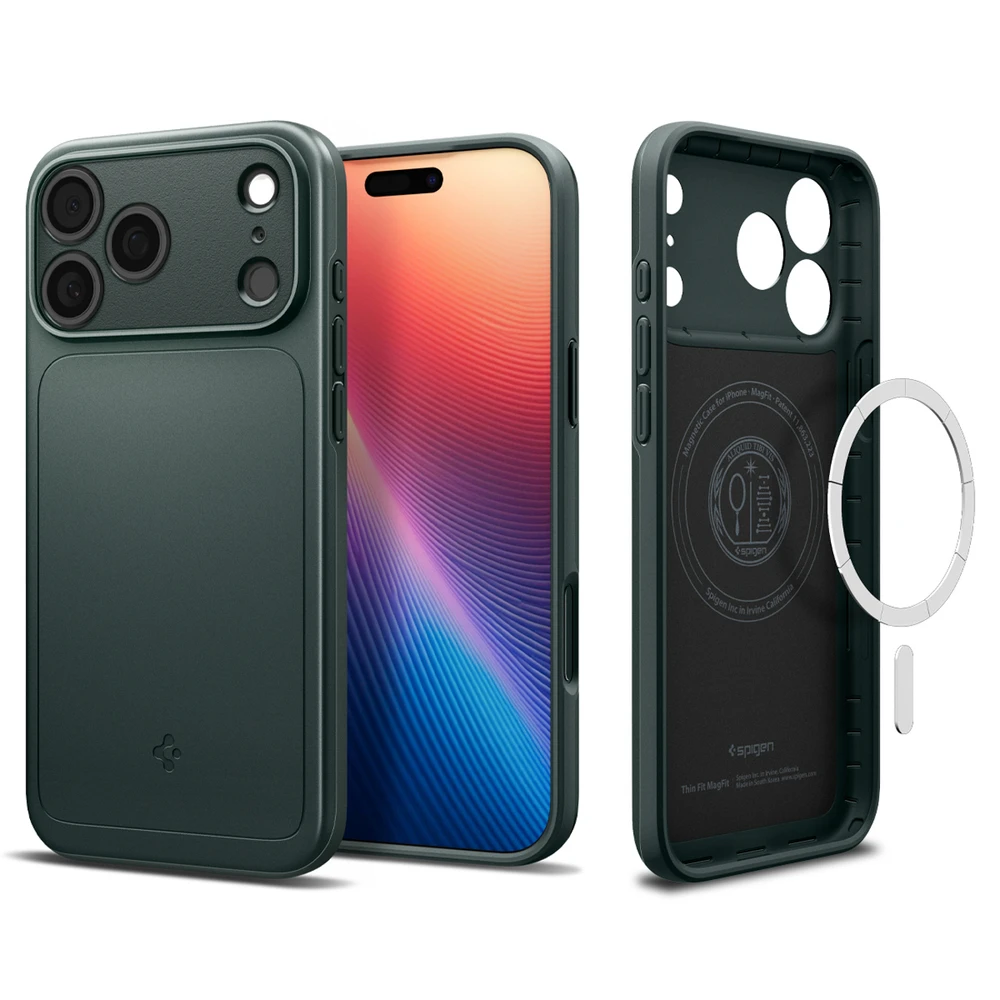 Spigen Thin Fit MagSafe dėklas skirtas Apple iPhone 17 Pro Max – žalios spalvos