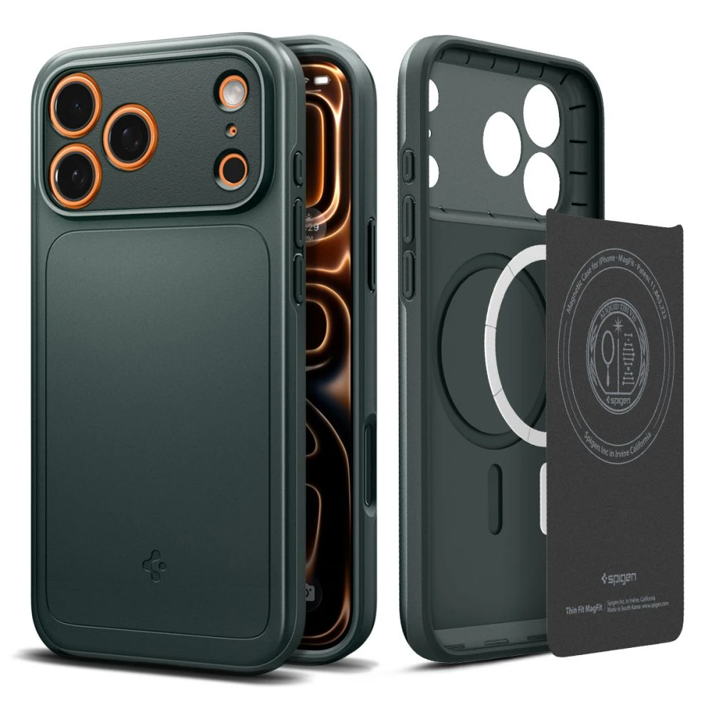 Spigen Thin Fit MagSafe dėklas skirtas Apple iPhone 17 Pro Max – žalios spalvos