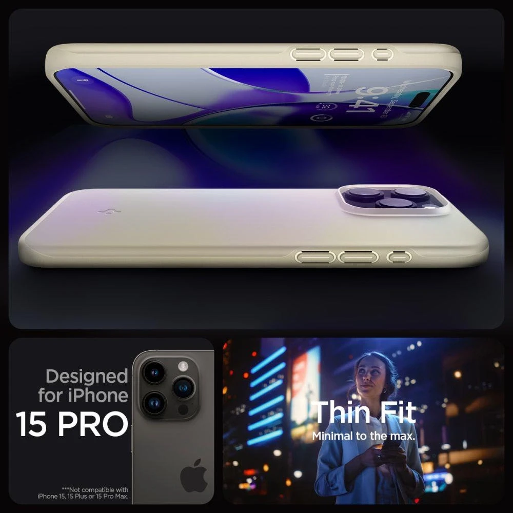 Spigen Thin Fit dėklas skirtas Apple iPhone 15 Pro,  spalva - Mute Beige