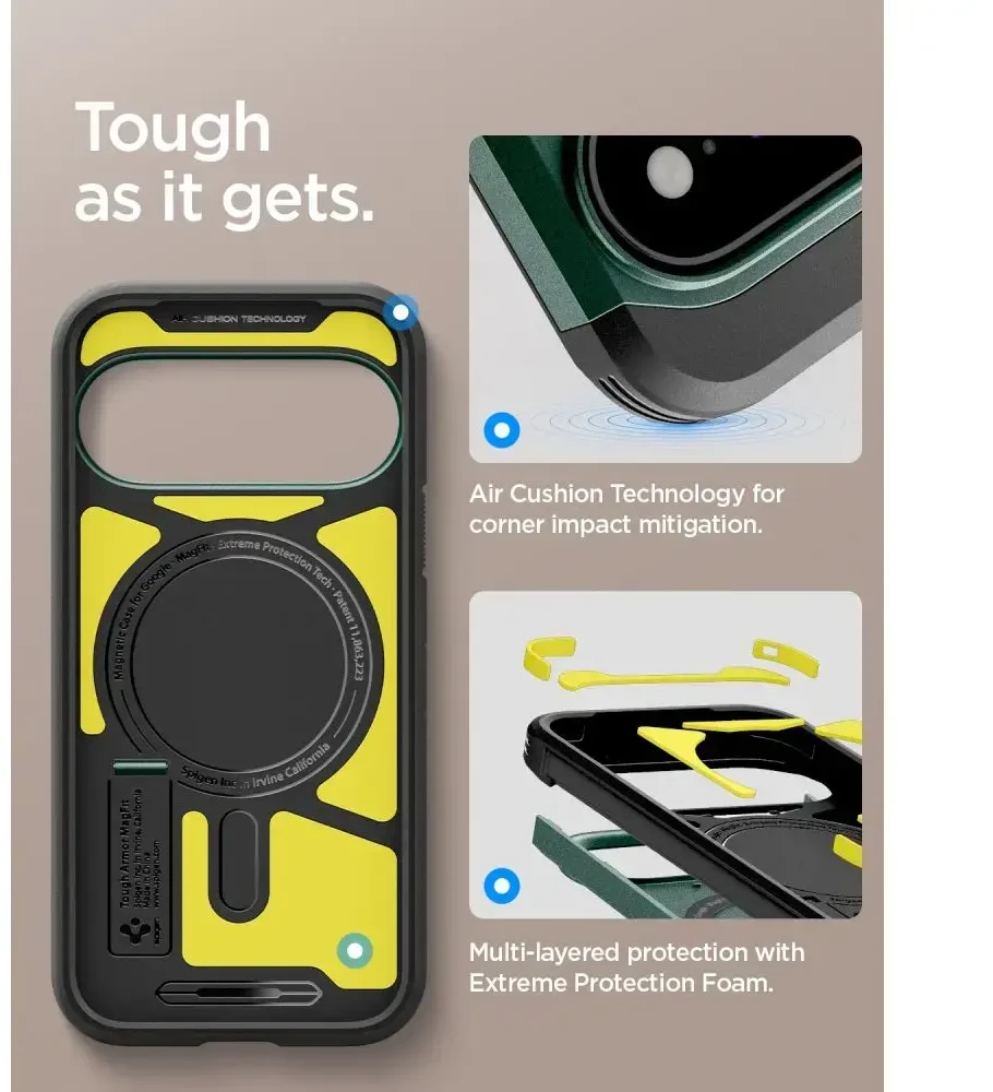 Dėklas SPIGEN TOUGH ARMOR MAG MAGSAFE GOOGLE PIXEL 11 PRO ABYSS Žalias