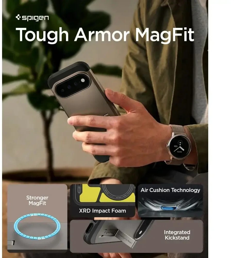 Dėklas SPIGEN TOUGH ARMOR MAG MAGSAFE GOOGLE PIXEL 11 PRO GUNMETAL