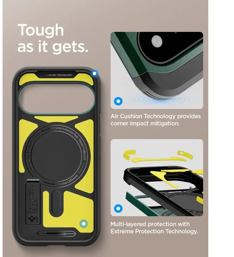 Dėklas SPIGEN TOUGH ARMOR MAG MAGSAFE GOOGLE PIXEL 11 ABYSS Žalias