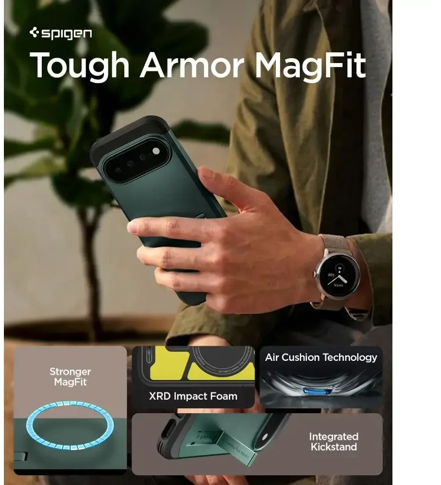 Dėklas SPIGEN TOUGH ARMOR MAG MAGSAFE GOOGLE PIXEL 11 PRO ABYSS Žalias
