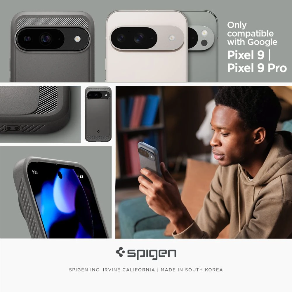Spigen Rugged Armor – dėklas skirtas Google Pixel 9 / 9 Pro Marble Pilkas