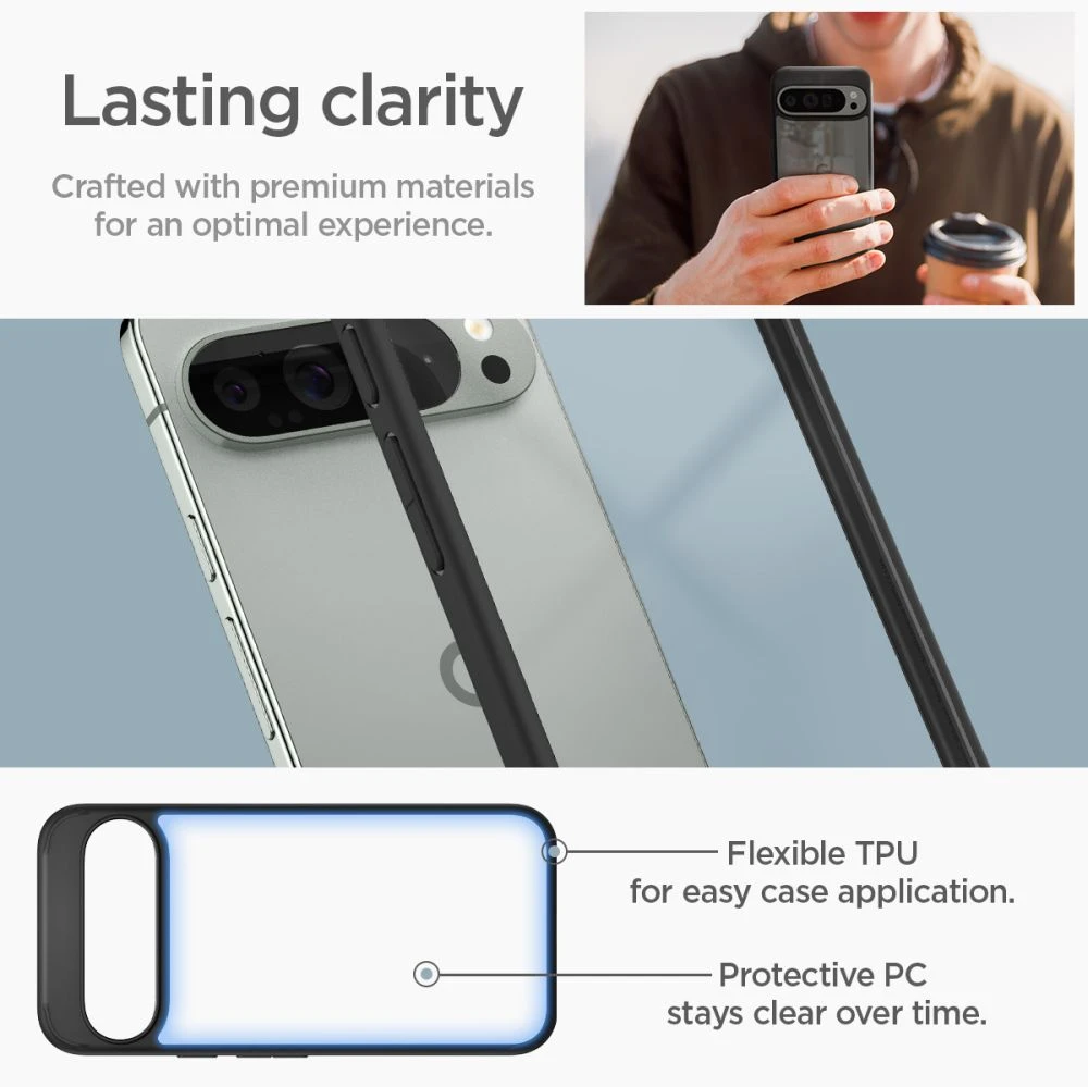 Google Pixel 9 Pro XL Spigen Ultra Hybrid Matte dėklas telefonui juodos spalvos