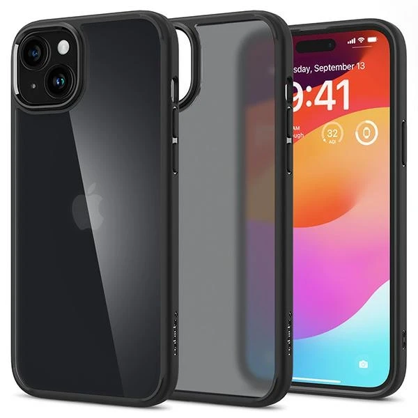 Spigen Ultra Hybrid Matte dėklas skirtas Apple iPhone 15, spalva - Frost Black aprašymas - Prekės nuotrauka