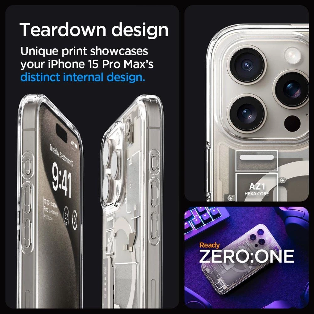 Spigen Ultra Hybrid Zero One (MagFit) dėklas skirtas Apple iPhone 15 Pro Max, spalva - Zero One Natural Titanium