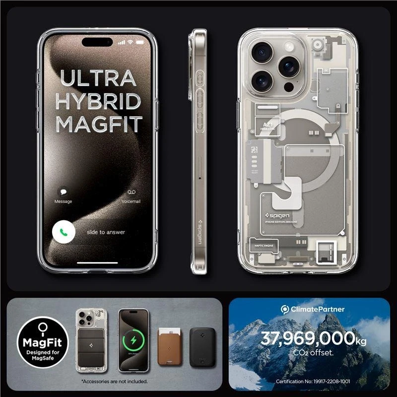 Spigen Ultra Hybrid Zero One (MagFit) dėklas skirtas Apple iPhone 15 Pro Max, spalva - Zero One Natural Titanium