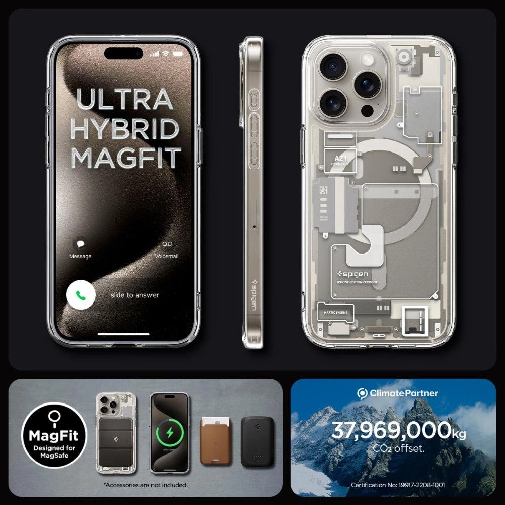 Spigen Ultra Hybrid Zero One (MagFit) dėklas skirtas Apple iPhone 15 Pro, spalva - Zero One Natural Titanium