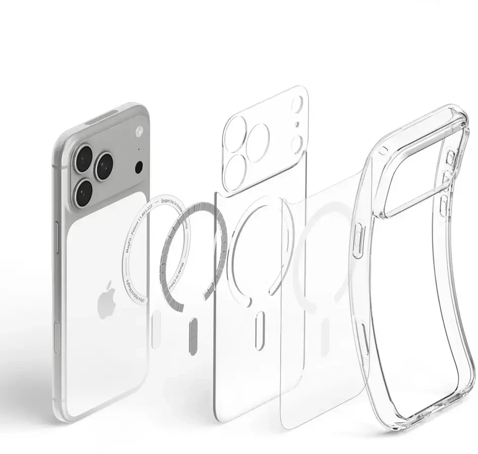 Dėklas Spigen Ultra Hybrid MagSafe, clear baltas – iPhone 18 Pro/17 Pro