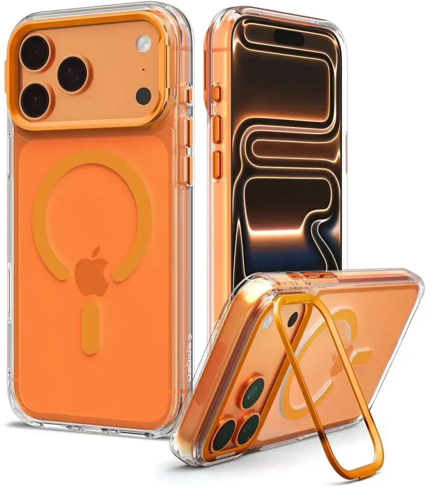 Dėklas Spigen Ultra Hybrid OPTIK S MagSafe iPhone 17 Pro Max / 18 Pro Max SKAIDRUS/ORANŽINIS