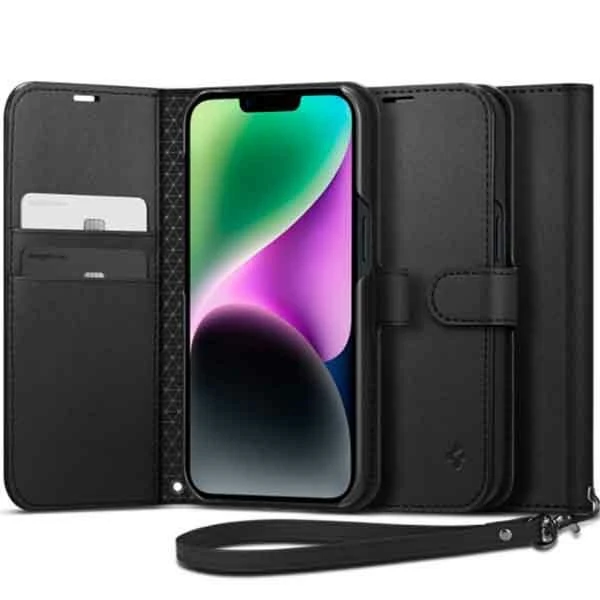 Dėklas Spigen Wallet S, juodos spalvos – iPhone 14
