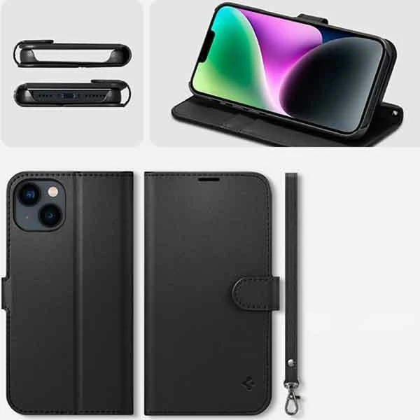 Dėklas Spigen Wallet S, juodos spalvos – iPhone 14