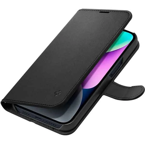 Dėklas Spigen Wallet S, juodos spalvos – iPhone 14