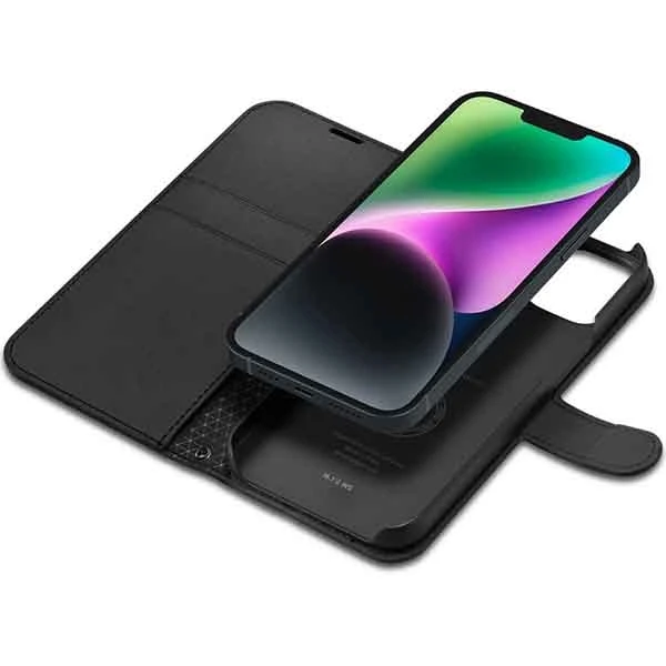 Dėklas Spigen Wallet S, juodos spalvos – iPhone 14
