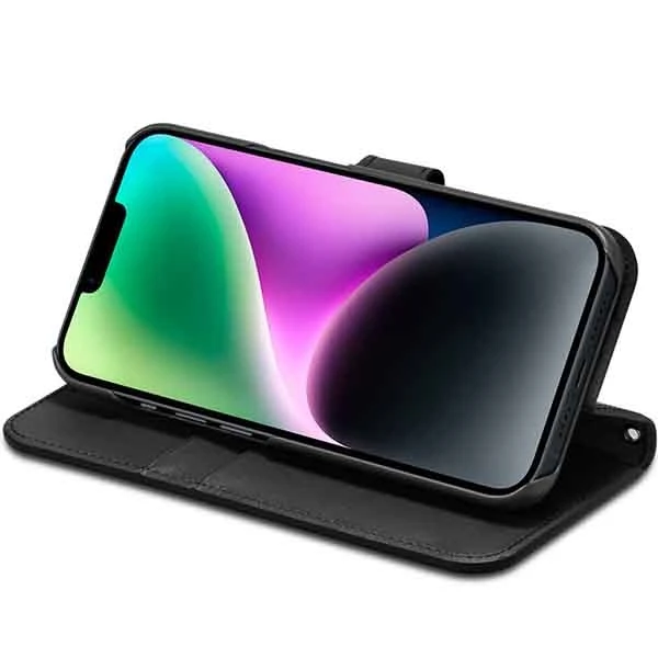 Dėklas Spigen Wallet S, juodos spalvos – iPhone 14