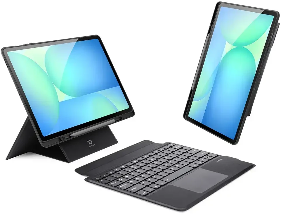 Dėklas su klaviatūra Dux Ducis (DK series) skirtas Samsung Tab S10 FE+ (Plus) su pašvietimu – juodos spalvos