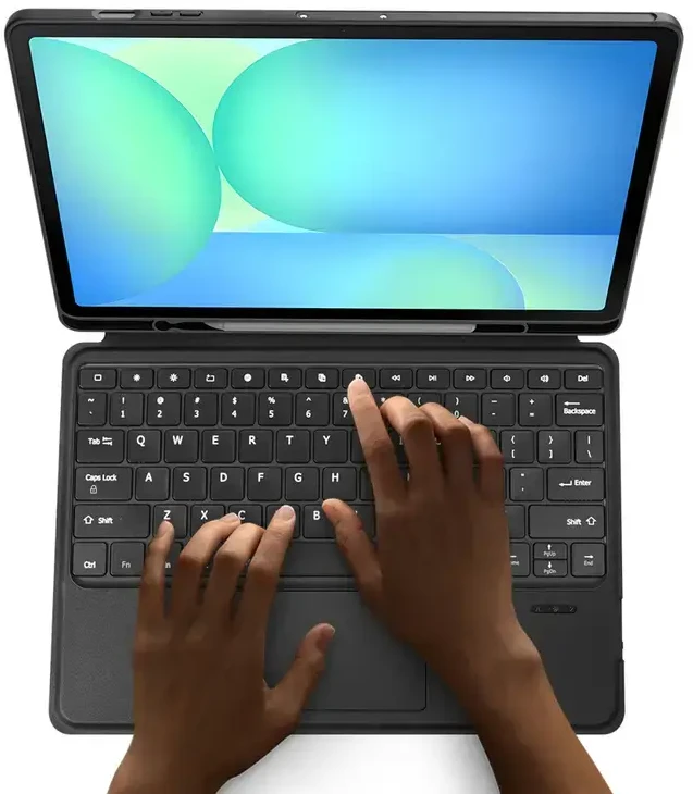 Dėklas su klaviatūra Dux Ducis (DK series) skirtas Samsung Tab S10 FE+ (Plus) su pašvietimu – juodos spalvos