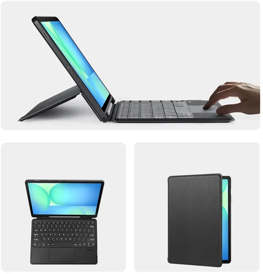 Dėklas su klaviatūra Dux Ducis (DK series) skirtas Samsung Tab S10 FE+ (Plus) su pašvietimu – juodos spalvos