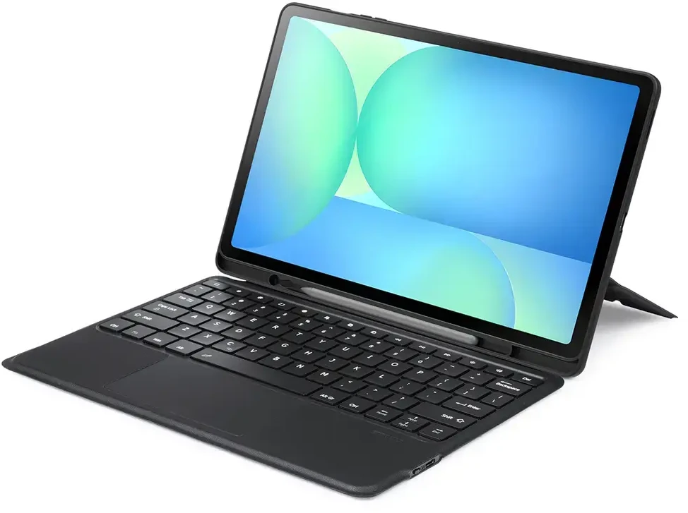 Dėklas su klaviatūra Dux Ducis (DK series) skirtas Samsung Tab S10 FE+ (Plus) su pašvietimu – juodos spalvos