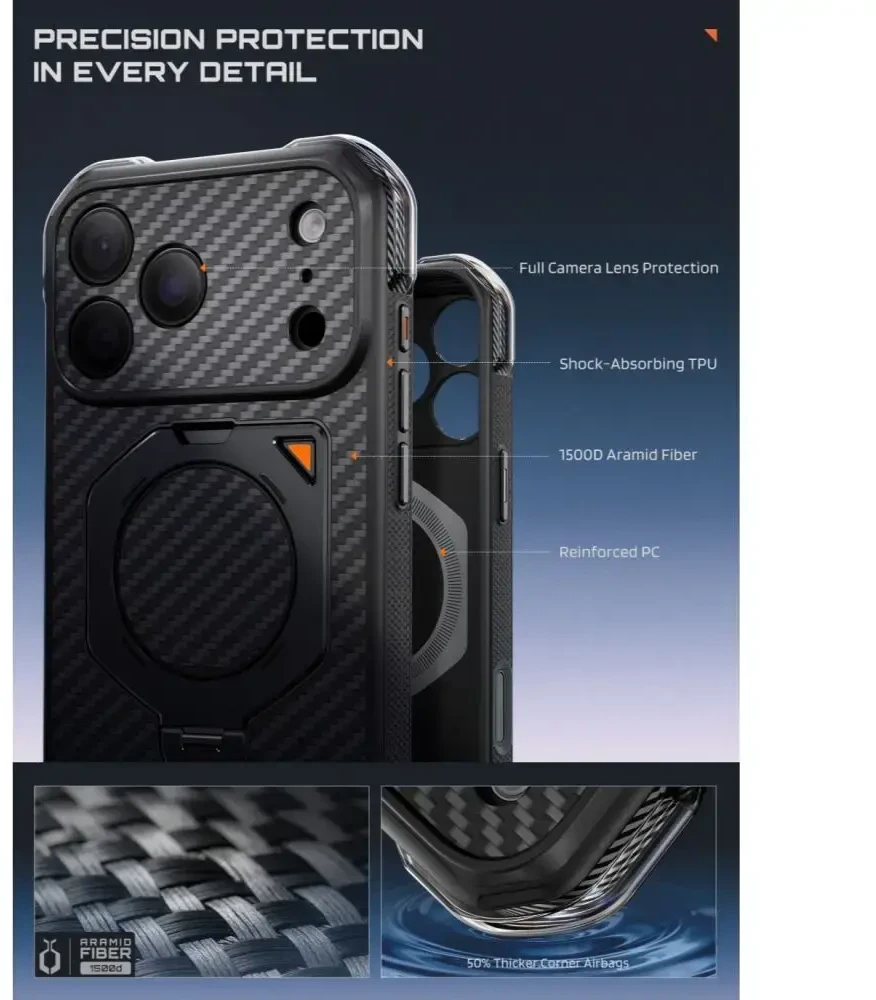 SUPCASE AERO MAG MagSafe iPhone 17 PRO MAX / 18 PRO MAX ARAMIDINIS DĖKLAS Juodas