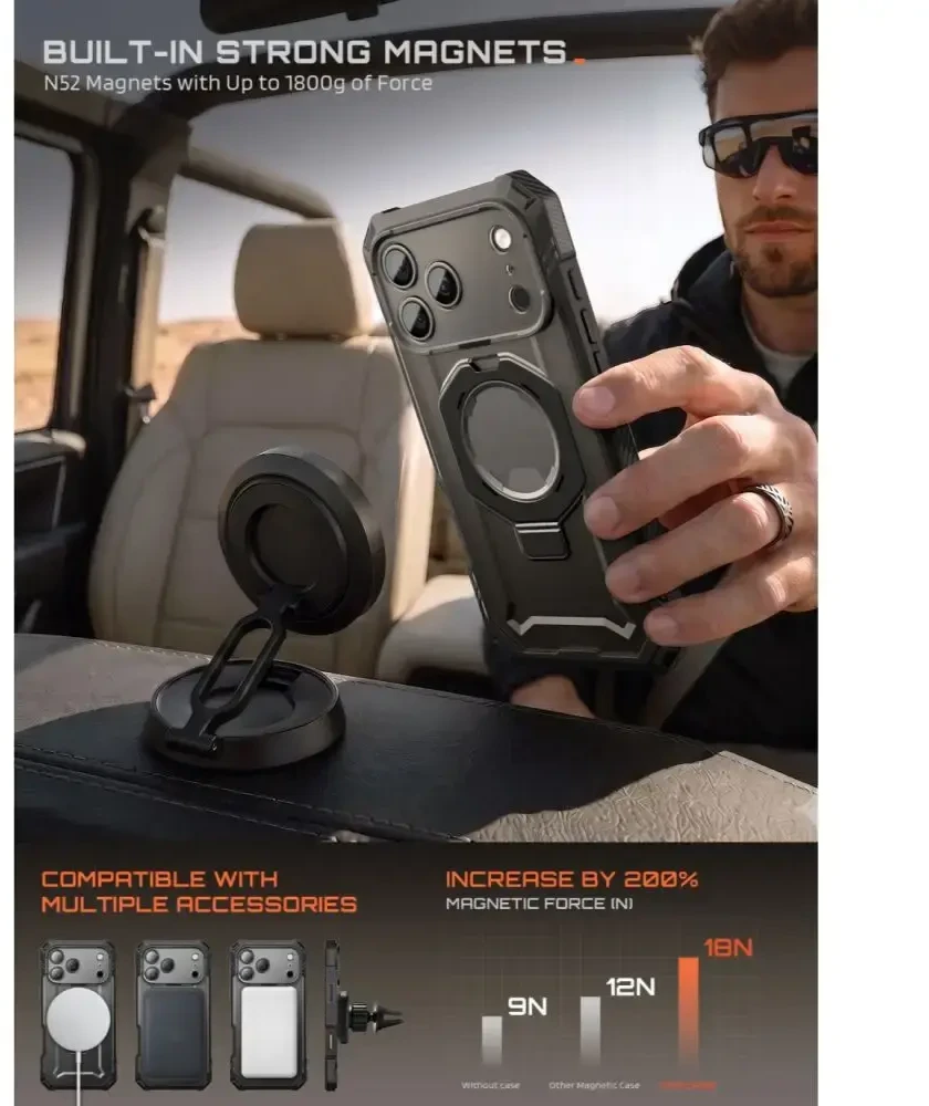 Dėklas SUPCASE GRIP PRO MAG MAGSAFE IPHONE 17 PRO / 18 PRO Juodas