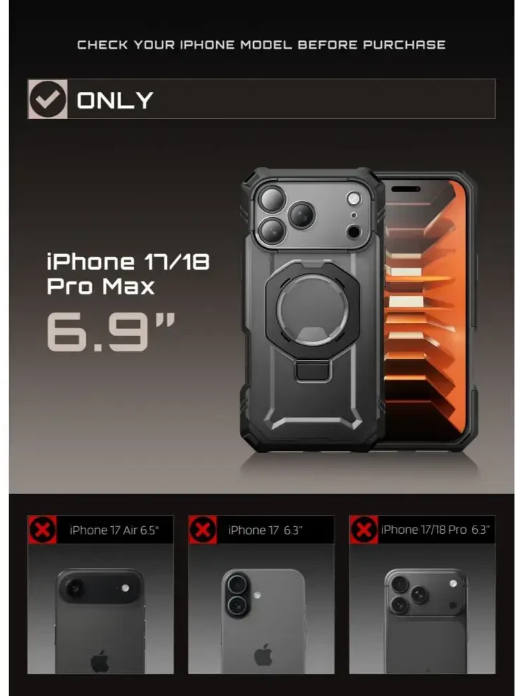 Dėklas SupCase GRIP Pro MAG MagSafe iPhone 17 Pro Max / 18 Pro Max Juodas