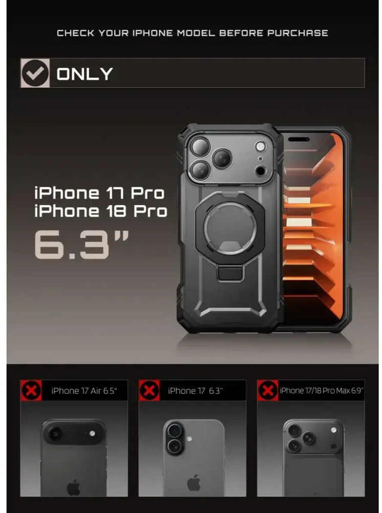 Dėklas SUPCASE GRIP PRO MAG MAGSAFE IPHONE 17 PRO / 18 PRO Juodas
