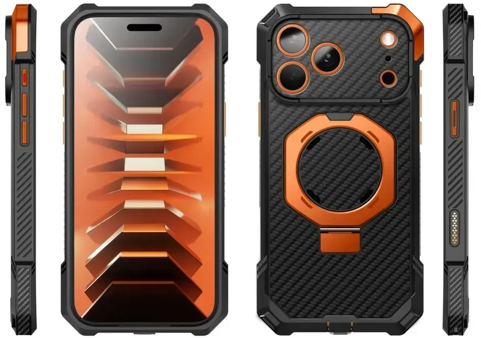 SUPCASE UB GRIP MAG MagSafe iPhone 17 PRO MAX / 18 PRO MAX ARAMIDINIS DĖKLAS Juodas/ORANŽINIS