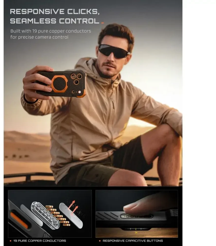 SUPCASE UB GRIP MAG MagSafe iPhone 17 PRO MAX / 18 PRO MAX ARAMIDINIS DĖKLAS Juodas/ORANŽINIS