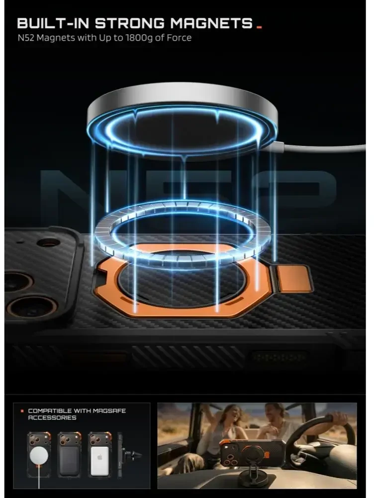 SUPCASE UB GRIP MAG MagSafe iPhone 17 PRO MAX / 18 PRO MAX ARAMIDINIS DĖKLAS Juodas/ORANŽINIS