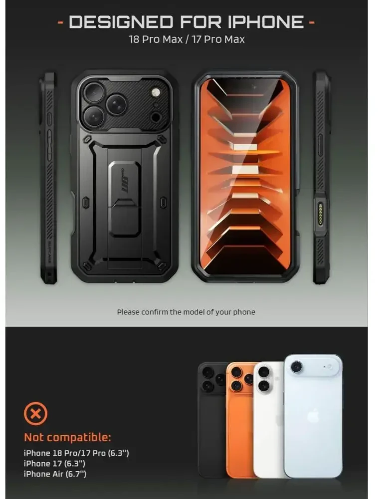 SupCase UNICORN BEETLE Pro iPhone 17 Pro Max / 18 Pro Max DĖKLAS Juodas
