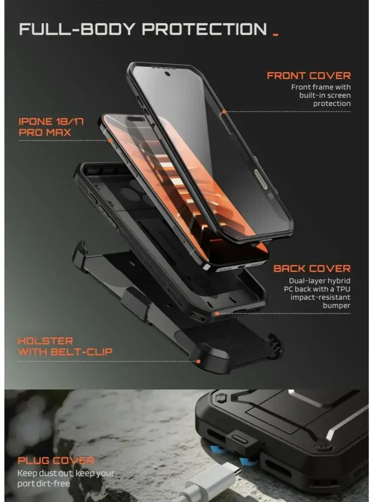 SupCase UNICORN BEETLE Pro iPhone 17 Pro Max / 18 Pro Max DĖKLAS Juodas