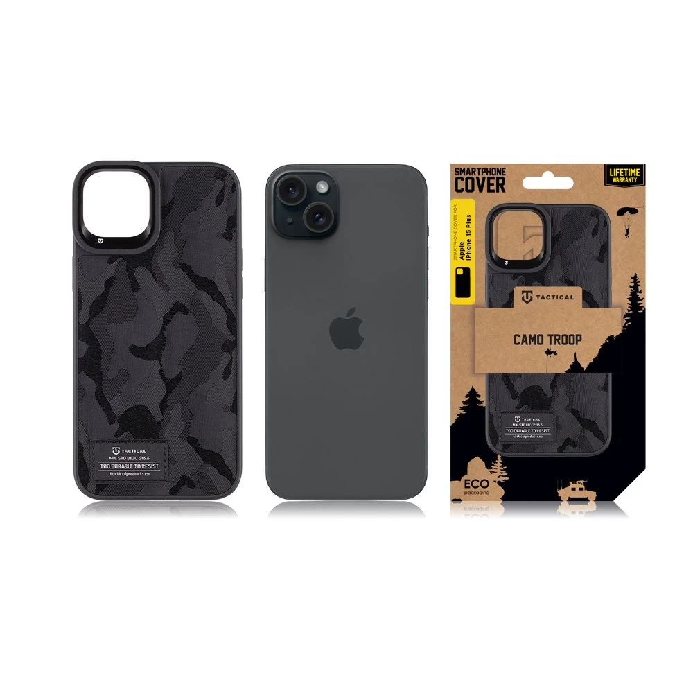 Dėklas Tactical Camo Troop dangtelis, skirtas Apple iPhone 15 Plus Juodas