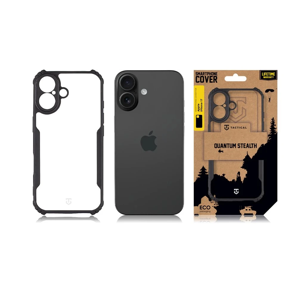 Tactical Quantum Stealth dėklas skirtas Apple iPhone 17 skaidrus/juodos spalvos