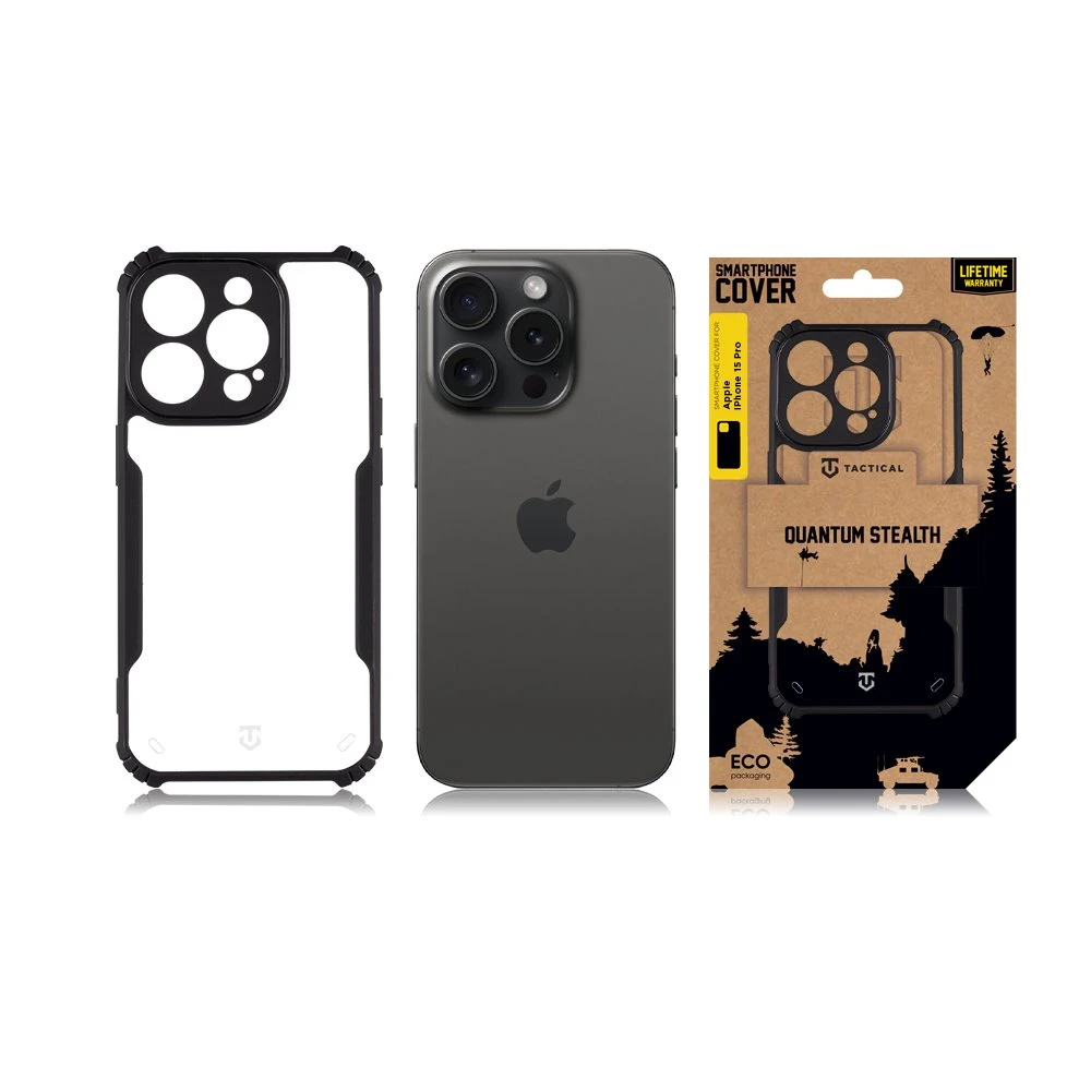 Dėklas Tactical Quantum Stealth dangtelis, skirtas Apple iPhone 15 Pro skaidrus/juodas