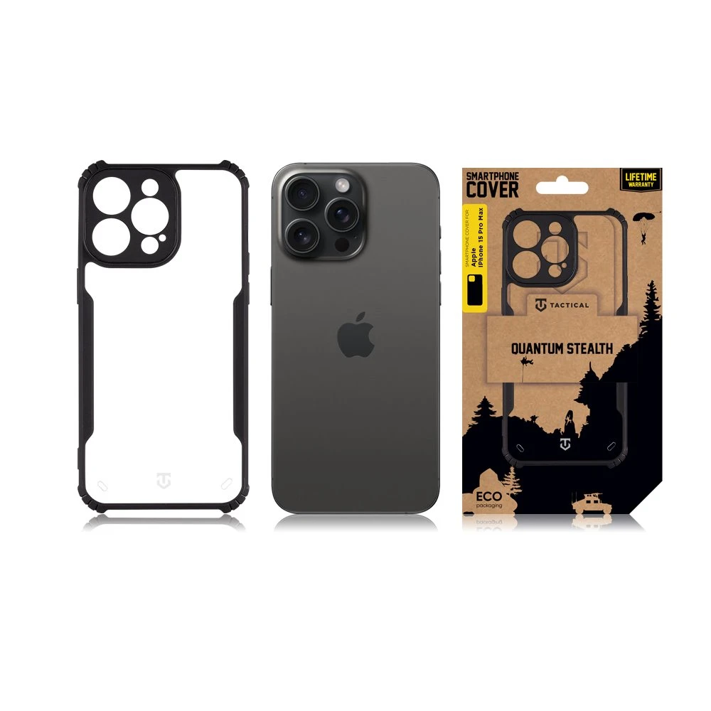 Dėklas Tactical Quantum Stealth dangtelis, skirtas Apple iPhone 15 Pro Max skaidrus/juodas