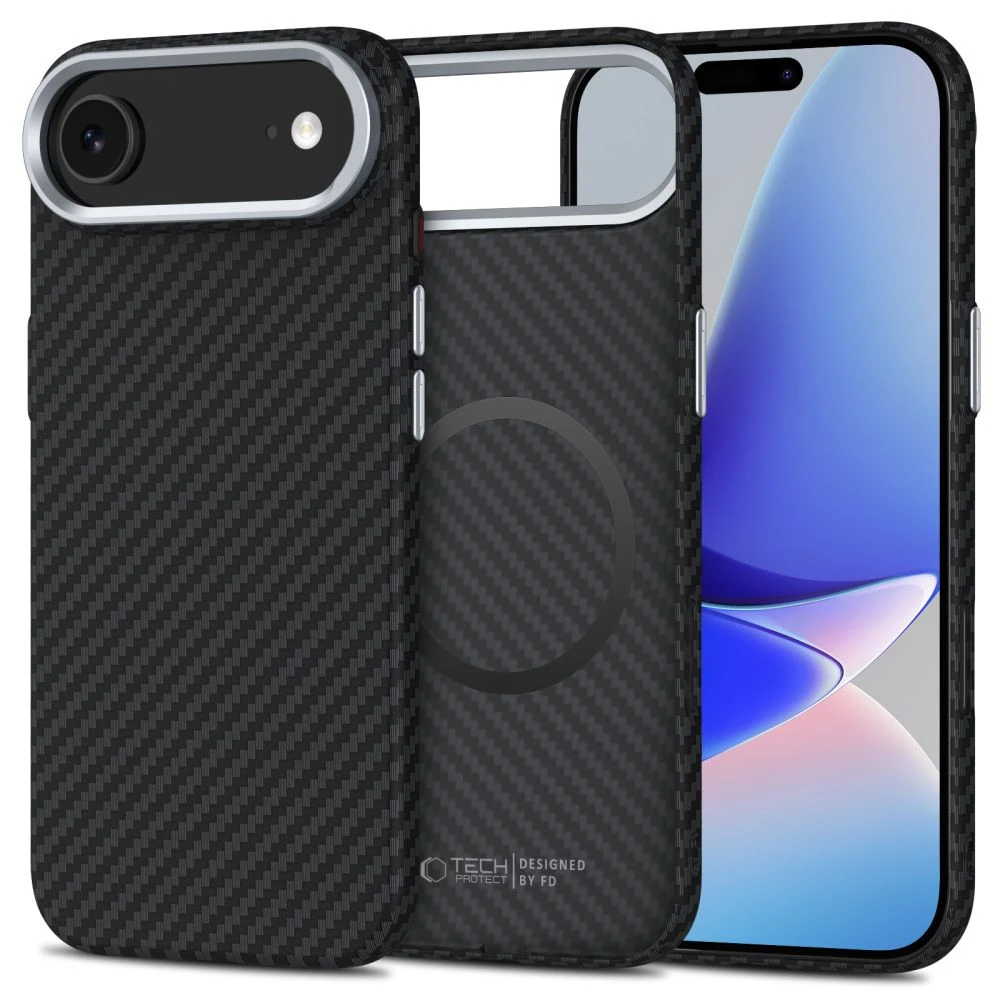 Tech-Protect Ion Carbon MagSafe dėklas skirtas Apple iPhone 17 Air – juodos spalvos ir Sidabrinis