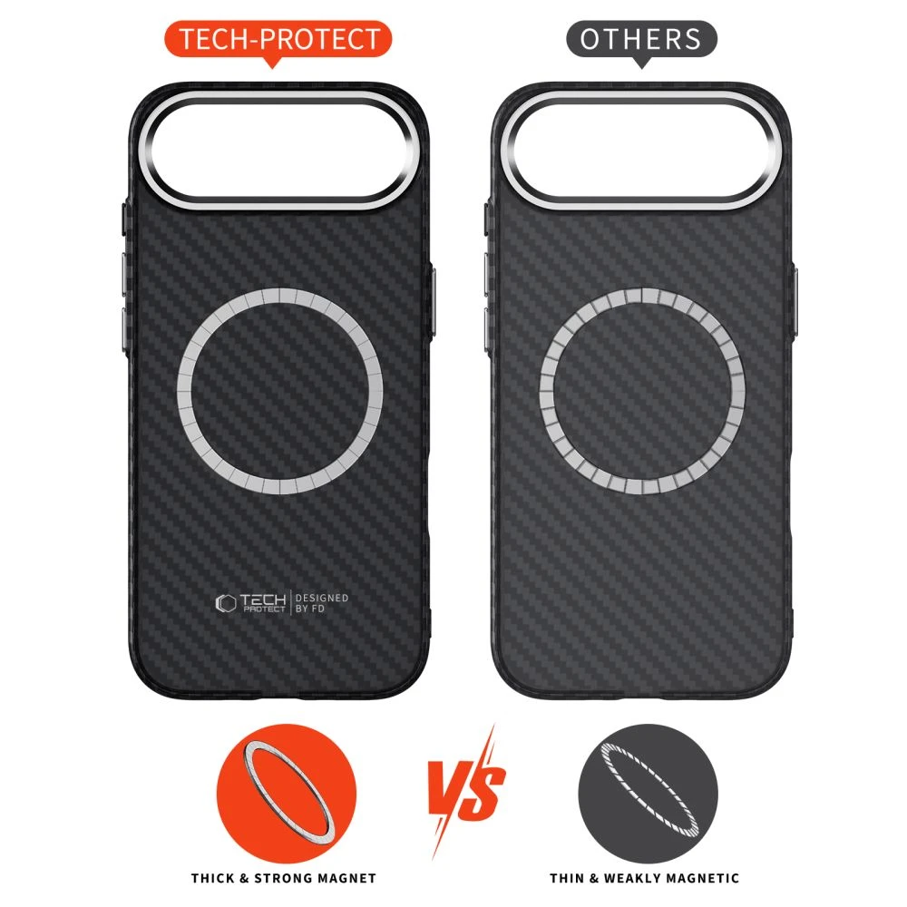 Tech-Protect Ion Carbon MagSafe dėklas skirtas Apple iPhone 17 Air – juodos spalvos ir Sidabrinis