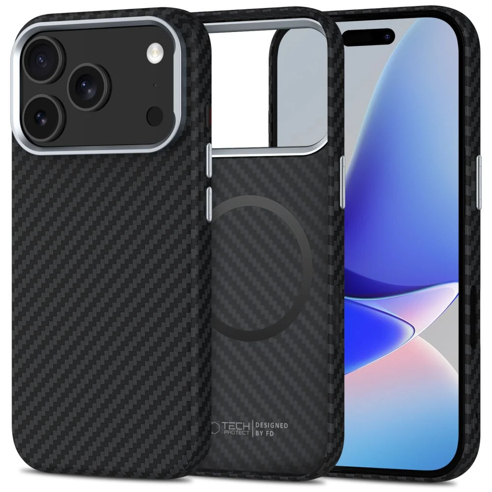 Dėklas Tech-Protect Ion Carbon Magsafe iPhone 17 Pro juodas/sidabrinis