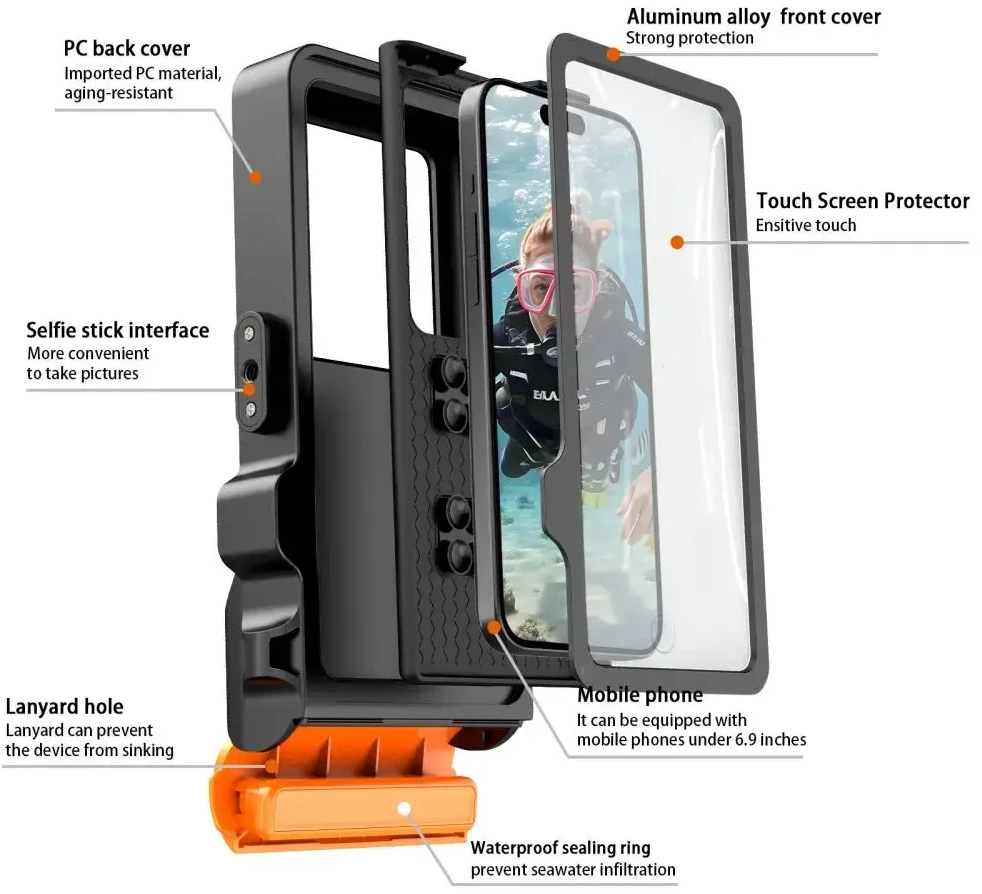 Tech-Protect IPX8 Pro Atsparus vandeniui Phone Case - Oranžinis and Juodas