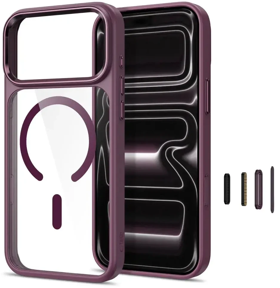 Dėklas Tech-Protect Magmat Magsafe CC do iPhone 17 Pro / 18 Pro dark cherry/clear
