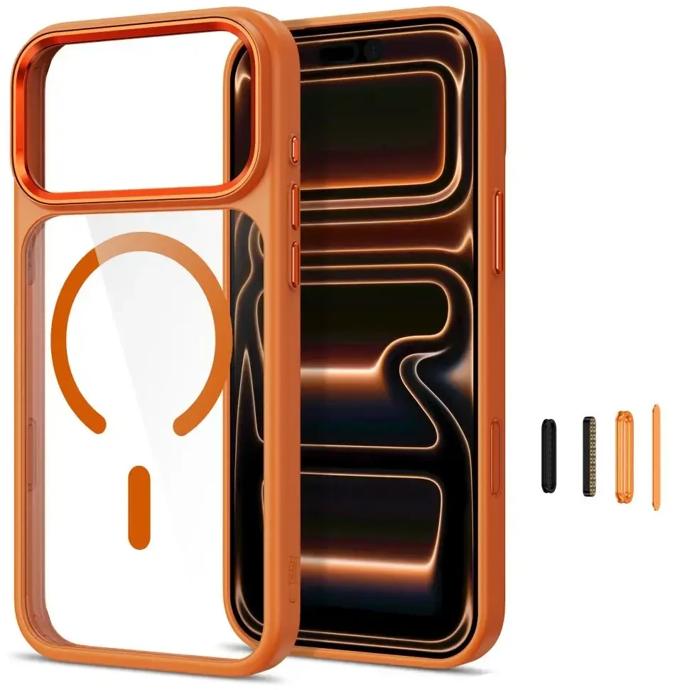Dėklas Tech-Protect Magmat Magsafe CC case for iPhone 17 Pro / 18 Pro - oranžinis-transparent