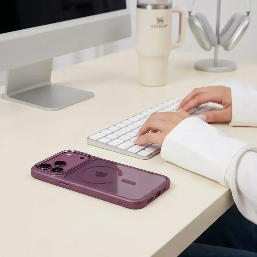 Dėklas Tech-Protect Magmat Magsafe CC do iPhone 17 Pro Max / 18 Pro Max dark cherry/clear