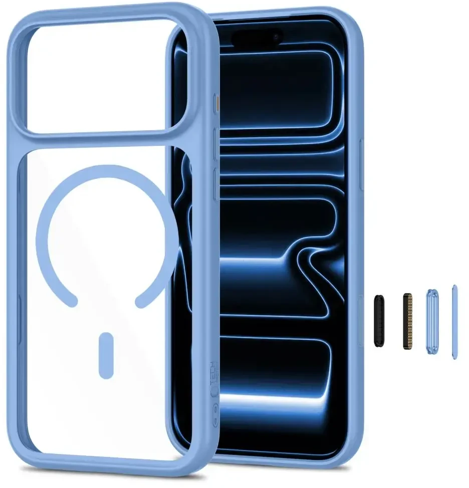 Tech-Protect MagOne CC MagSafe + Tempered Glass 2 vnt. Case for iPhone 18 Pro / 17 Pro - Transparent Mėlyna