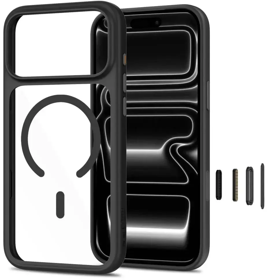 Tech-Protect MagOne CC MagSafe Case + Tempered Glass 2 vnt. for iPhone 18 Pro / 17 Pro - Clear Juodas