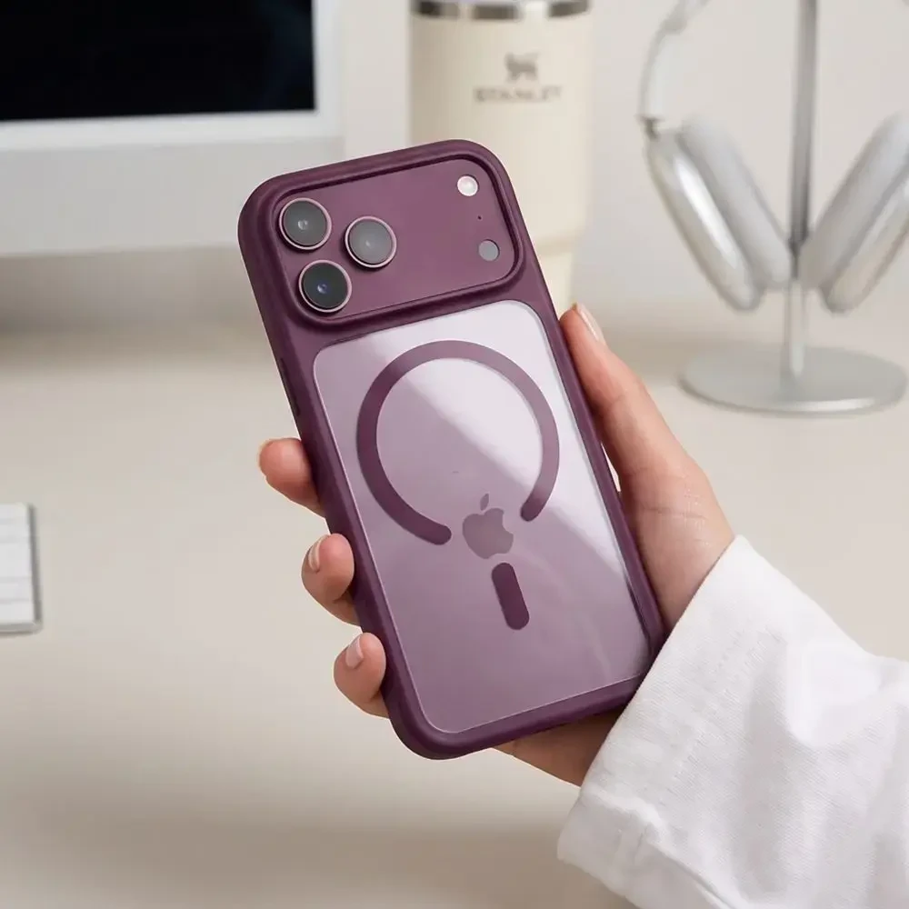 Tech-Protect MagOne CC MagSafe Case + Tempered Glass 2 vnt. for iPhone 18 Pro / 17 Pro - Clear Burgundy