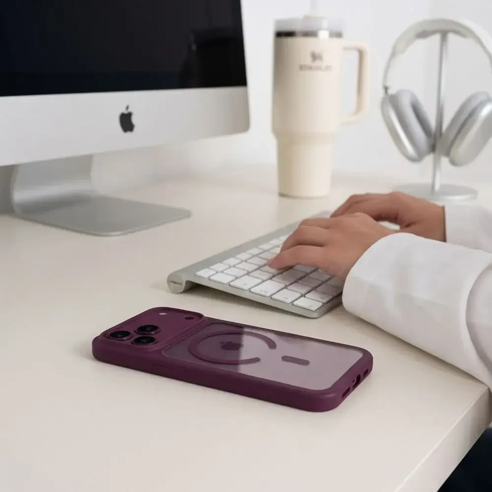 Tech-Protect MagOne CC MagSafe Case + Tempered Glass 2 vnt. for iPhone 18 Pro / 17 Pro - Clear Burgundy