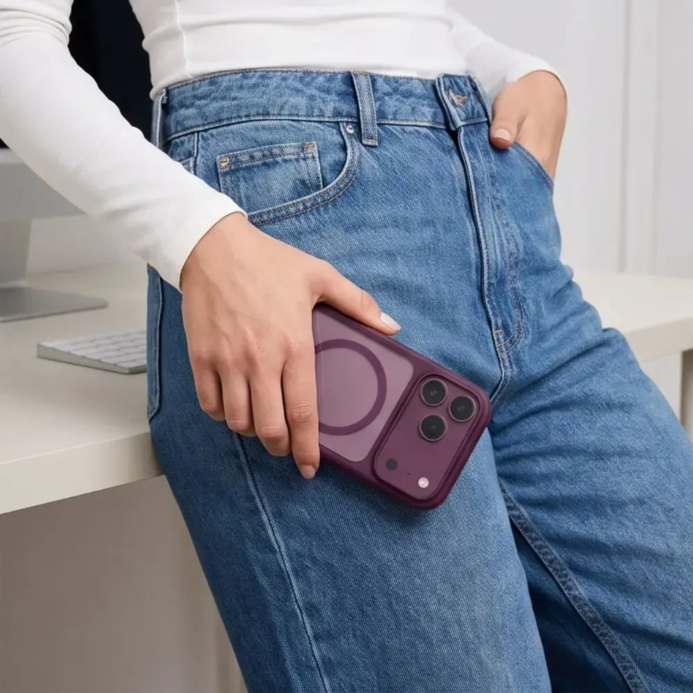 Tech-Protect MagOne CC MagSafe Case + Tempered Glass 2 vnt. for iPhone 18 Pro / 17 Pro - Clear Burgundy